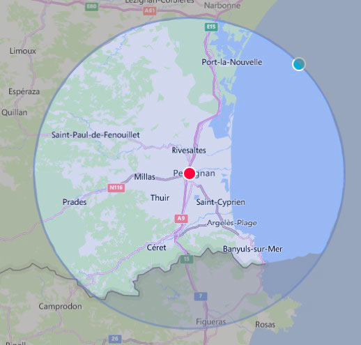 Zone d'intervention autour de Perpignan